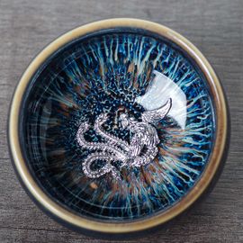 Пиала 85мл "Феникс", обливная керамика, серебро (52872)-