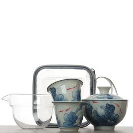 Дорожный набор "Лотос и рыбки", гайвань 145мл, 2 пиалы (7545)-