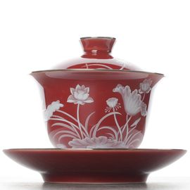 Гайвань 145мл "Лотосы&rdquo;, фарфор, ручная роспись (500597)-