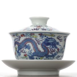 Гайвань 255мл "Дракон и Феникс", имитация уцай, шелкография (500607)-