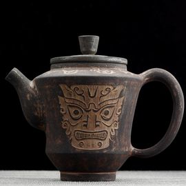 Чайник 200мл "Бронзовые маски", цзяньшуйская керамика, мастер Гу Цзингуан (791446)