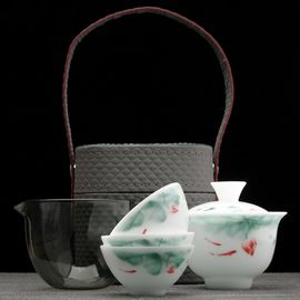 Дорожный набор "Лотос и рыбки", гайвань 165мл, 3 пиалы (7544)-