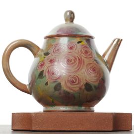 Чайник 145мл "Цветы", дровяной обжиг, керамика (77434)