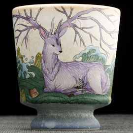 Пиала 85мл "Белый олень Фучжу из Книги гор и морей", фарфор из Цзиндечжень (404825)-