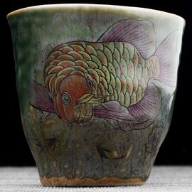 Пиала 90мл "Рыба Арована", керамика из Цзиндечжень, Цзе Чжицзюнь (404873)-