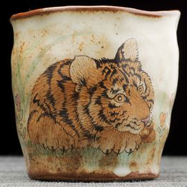 Пиала 115мл "Тигр", керамика из Цзиндечжень, Цзе Чжицзюнь (404896)-